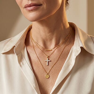 EverTrue Princess Cut Simulated Diamond Pendant in 18K YG Plated with ION Plated YG Stainless Steel Necklace 20 Inches