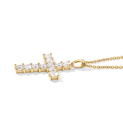 EverTrue Princess Cut Simulated Diamond Pendant in 18K YG Plated with ION Plated YG Stainless Steel Necklace 20 Inches