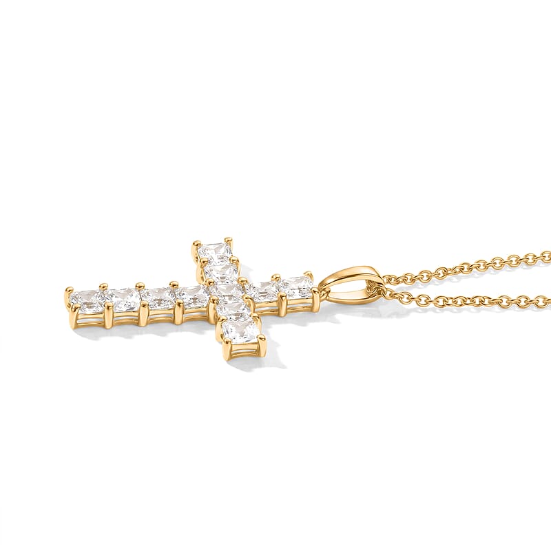 EverTrue Princess Cut Simulated Diamond Pendant in 18K YG Plated with ION Plated YG Stainless Steel Necklace 20 Inches