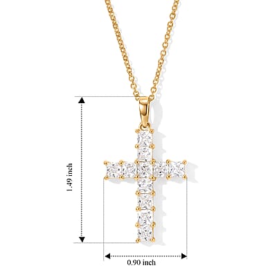 EverTrue Princess Cut Simulated Diamond Pendant in 18K YG Plated with ION Plated YG Stainless Steel Necklace 20 Inches