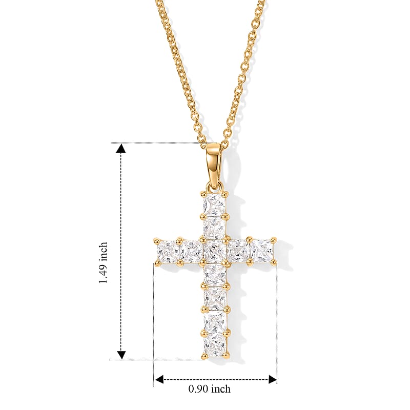 EverTrue Princess Cut Simulated Diamond Pendant in 18K YG Plated with ION Plated YG Stainless Steel Necklace 20 Inches