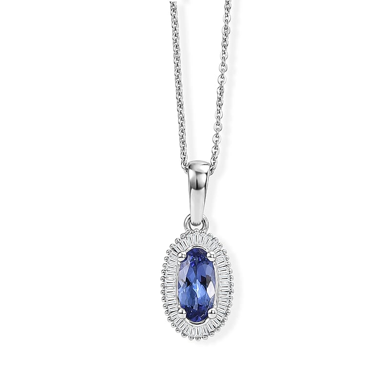 D'Joy Premium Tanzanite and Diamond 1.25 ctw Pendant Necklace in Rhodium Over Sterling Silver 20 Inches