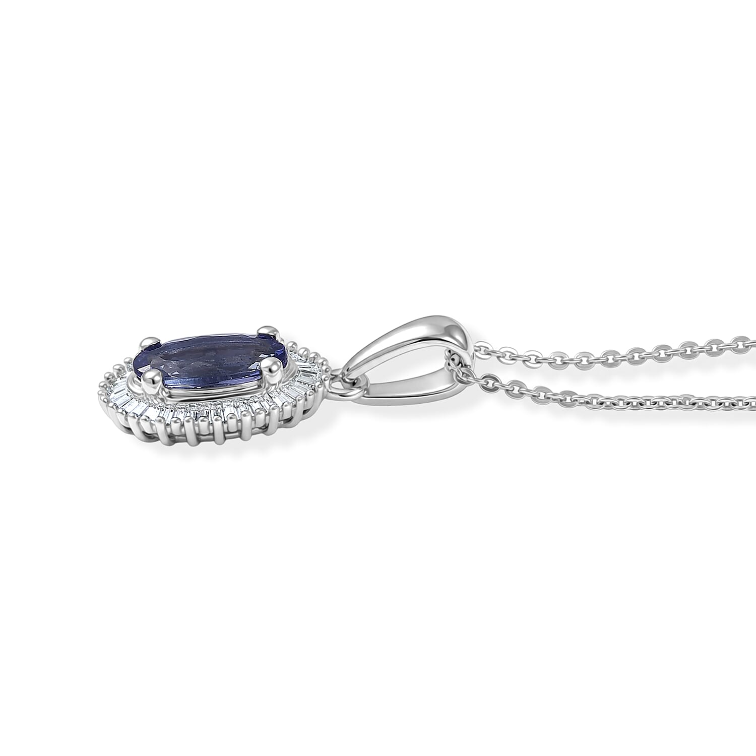 D'Joy Premium Tanzanite and Diamond 1.25 ctw Pendant Necklace in Rhodium Over Sterling Silver 20 Inches