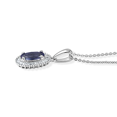 D'Joy Premium Tanzanite and Diamond 1.25 ctw Pendant Necklace in Rhodium Over Sterling Silver 20 Inches