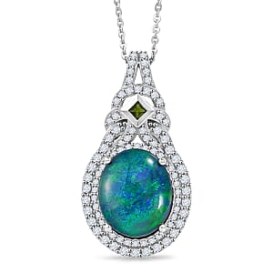 TLV D'Joy Premium Australian Black Ridge Opal (Triplet), Multi Gemston Pendant Necklace (20 Inches) in Rhodium Over Sterling Silver 1.11 ctw