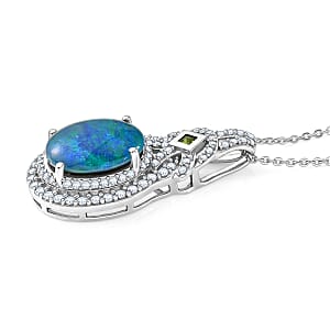 TLV D'Joy Premium Australian Black Ridge Opal (Triplet), Multi Gemston Pendant Necklace (20 Inches) in Rhodium Over Sterling Silver 1.11 ctw