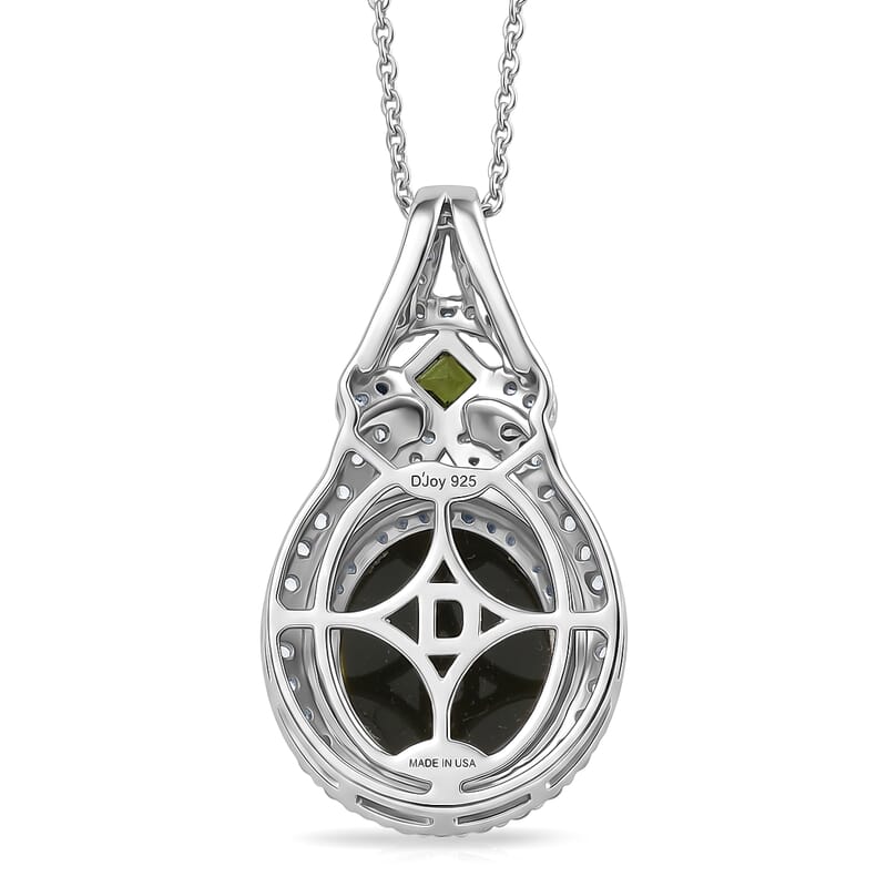 D'Joy Premium Australian Black Ridge Opal (Triplet) and Multi Gemstone 3.90 ctw Mystic Lace Pendant Necklace (20 Inches) in Rhodium Over Sterling Silver