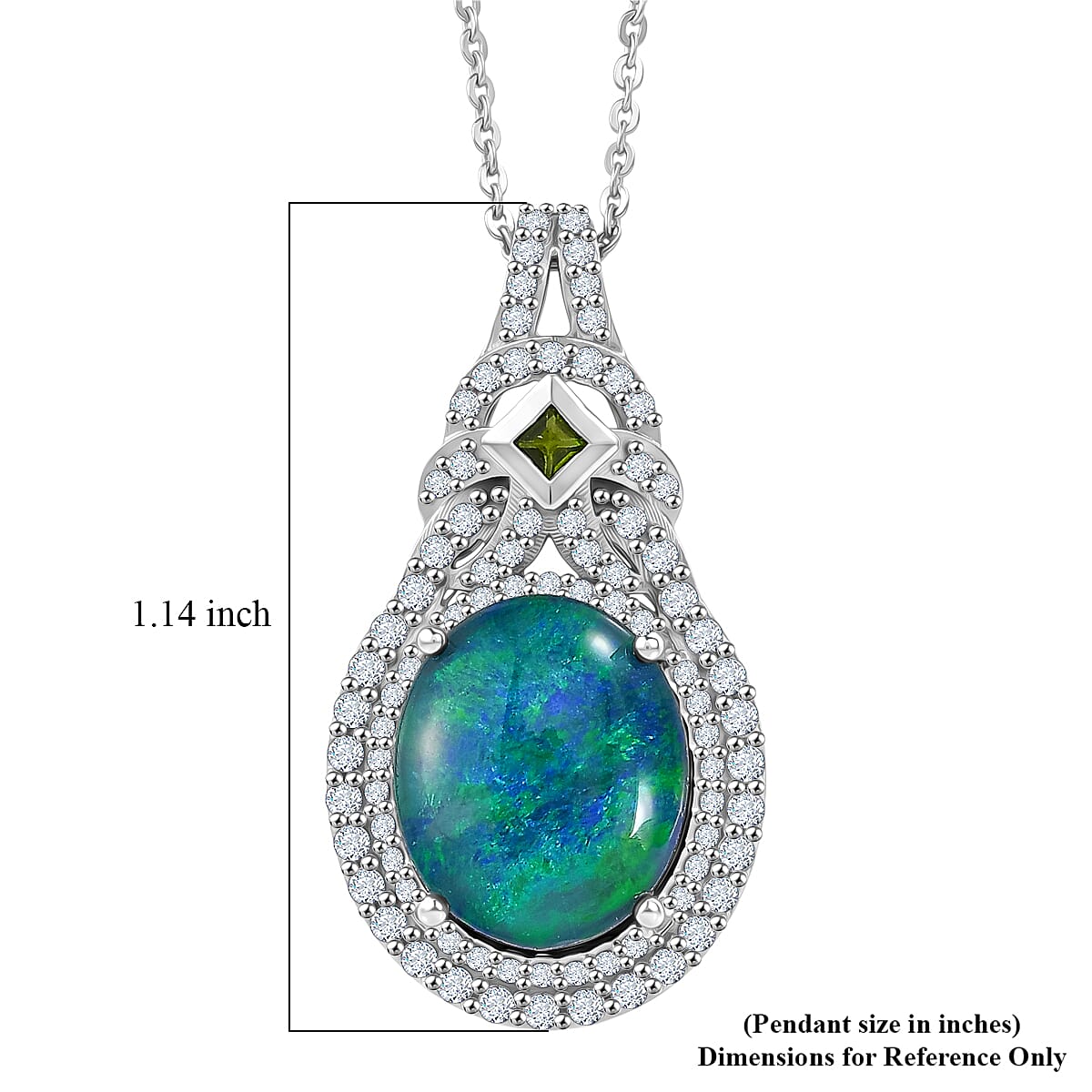 TLV D'Joy Premium Australian Black Ridge Opal (Triplet), Multi Gemston Pendant Necklace (20 Inches) in Rhodium Over Sterling Silver 1.11 ctw image number 5