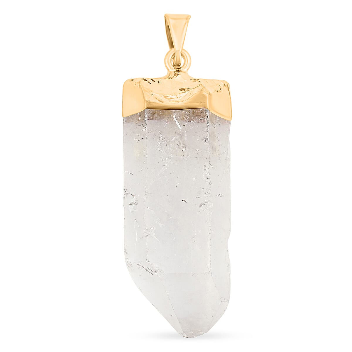 Clear Quartz 45.00 ctw Point Pendant in Goldtone with Stainless Steel Necklace (20 Inches)