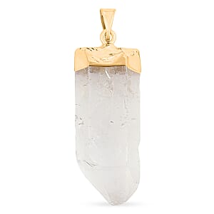 Clear Quartz 45.00 ctw Point Pendant in Goldtone with Stainless Steel Necklace (20 Inches)