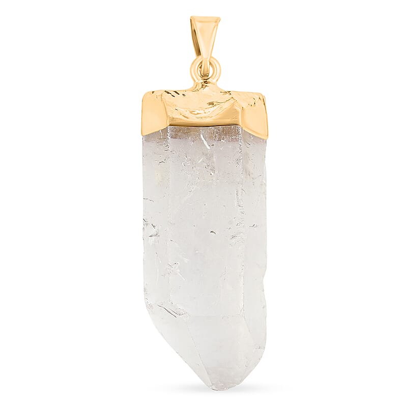 Clear Quartz 45.00 ctw Point Pendant in Goldtone with Stainless Steel Necklace (20 Inches)