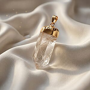Clear Quartz 45.00 ctw Point Pendant in Goldtone with Stainless Steel Necklace (20 Inches)