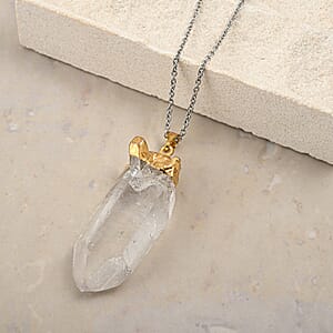 Clear Quartz 92.00 ctw Point Pendant in Goldtone with Stainless Steel Necklace (20 Inches)