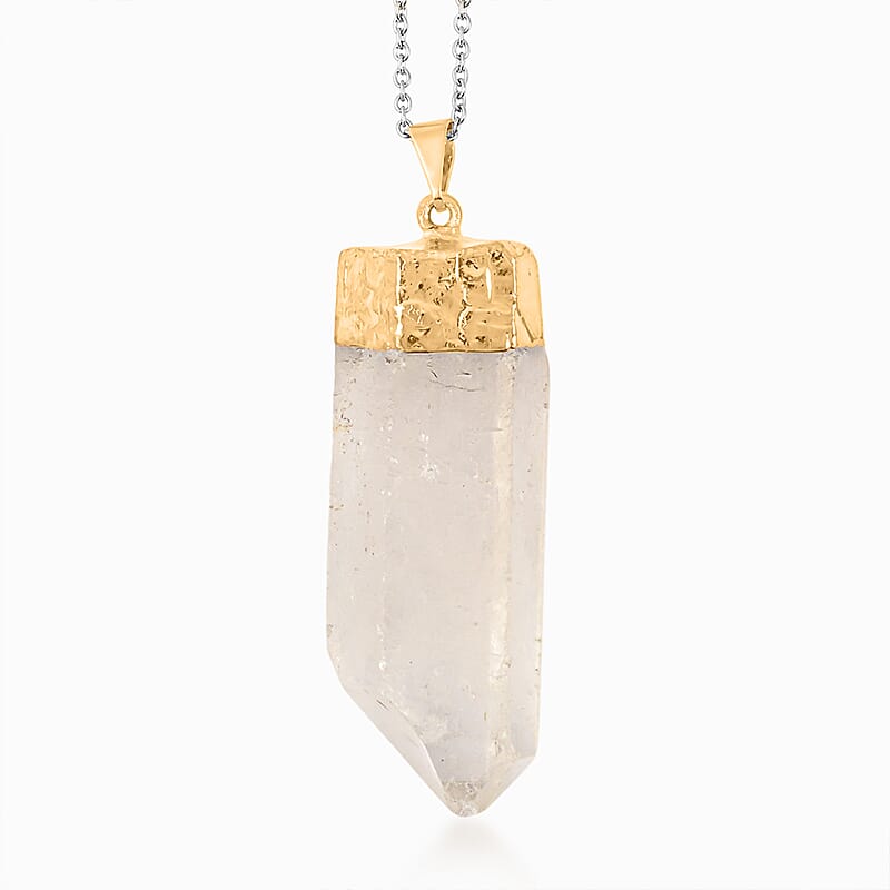 Clear Quartz 110.00 ctw Point Pendant in Goldtone with Stainless Steel Necklace (20 Inches)