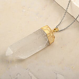 Clear Quartz 110.00 ctw Point Pendant in Goldtone with Stainless Steel Necklace (20 Inches)