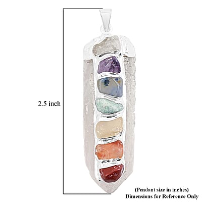 Crystal and Multi Gemstone 105.00 ctw Point Chakra Pendant in Silvertone with Stainless Steel Necklace (20 Inches)