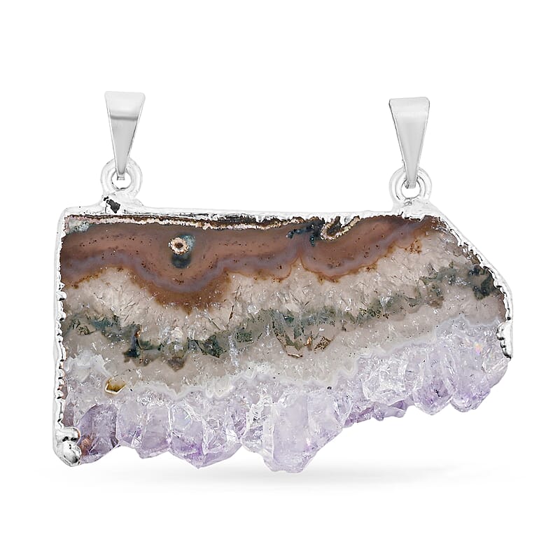 Horizontal Amethyst 38.00 ctw Double Bail Pendant in Goldtone with Stainless Steel Necklace (20 Inches)