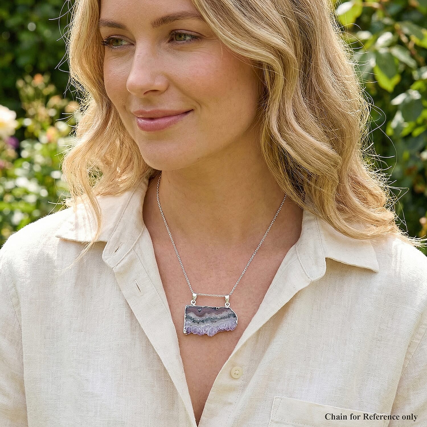 Horizontal Amethyst Double Bail Signature Pendant in Goldtone with Stainless Steel Necklace (20 Inches) 38.00 CTW