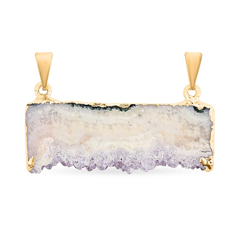 Horizontal Amethyst Double Bail Elegant Pendant in Goldtone with Stainless Steel Necklace (20 Inches) 38.00 ctw