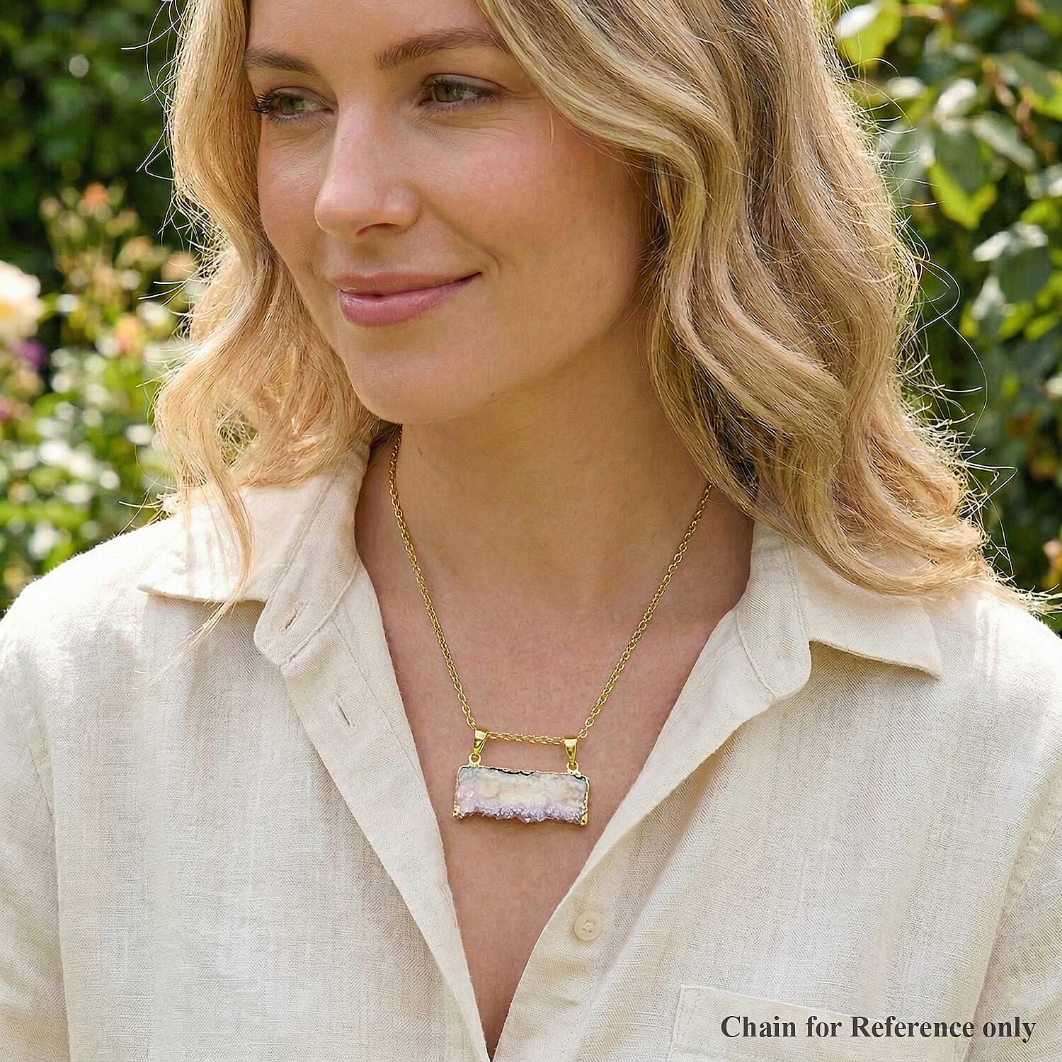 Horizontal Amethyst Double Bail Elegant Pendant in Goldtone with Stainless Steel Necklace (20 Inches) 38.00 ctw