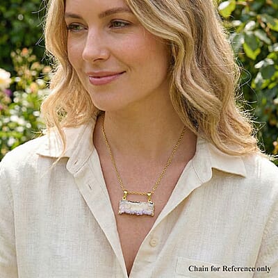 Horizontal Amethyst Double Bail Elegant Pendant in Goldtone with Stainless Steel Necklace (20 Inches) 38.00 ctw