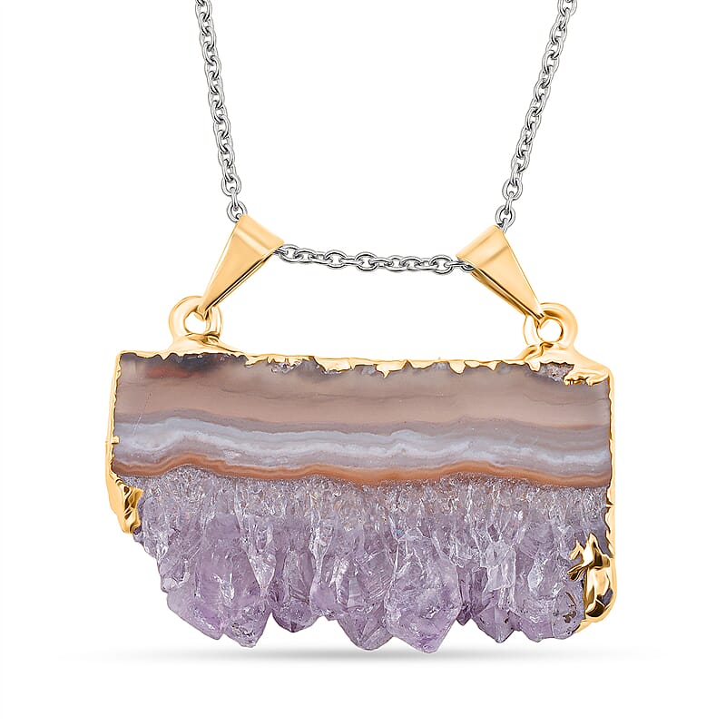 Horizontal Amethyst 38.00 ctw Double Bail Pendant in Goldtone with Stainless Steel Necklace (20 Inches)