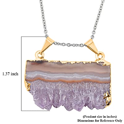 Horizontal Amethyst 38.00 ctw Double Bail Pendant in Goldtone with Stainless Steel Necklace (20 Inches)