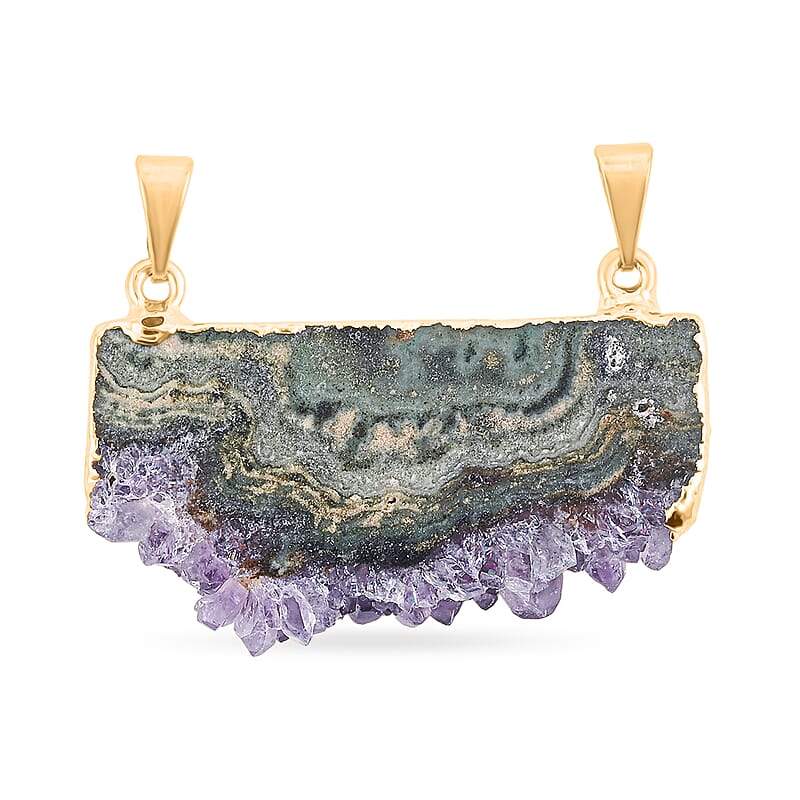 Horizontal Amethyst 38.00 ctw Double Bail Pendant in Goldtone with Stainless Steel Necklace (20 Inches)