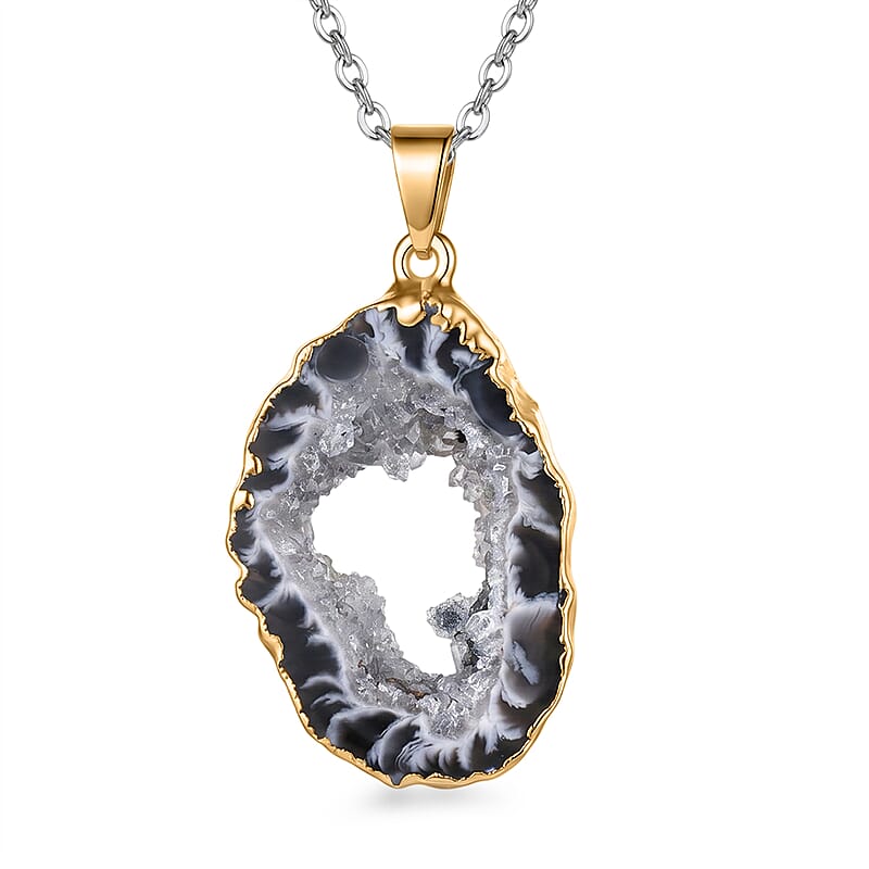 Geode Slice Amethyst 36.00 ctw Pendant in Goldtone with Stainless Steel Necklace (20 Inches)