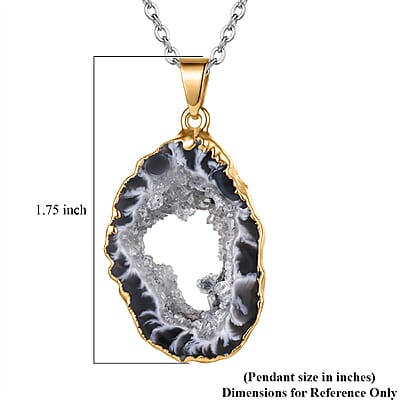 Geode Slice Amethyst 36.00 ctw Pendant in Goldtone with Stainless Steel Necklace (20 Inches)