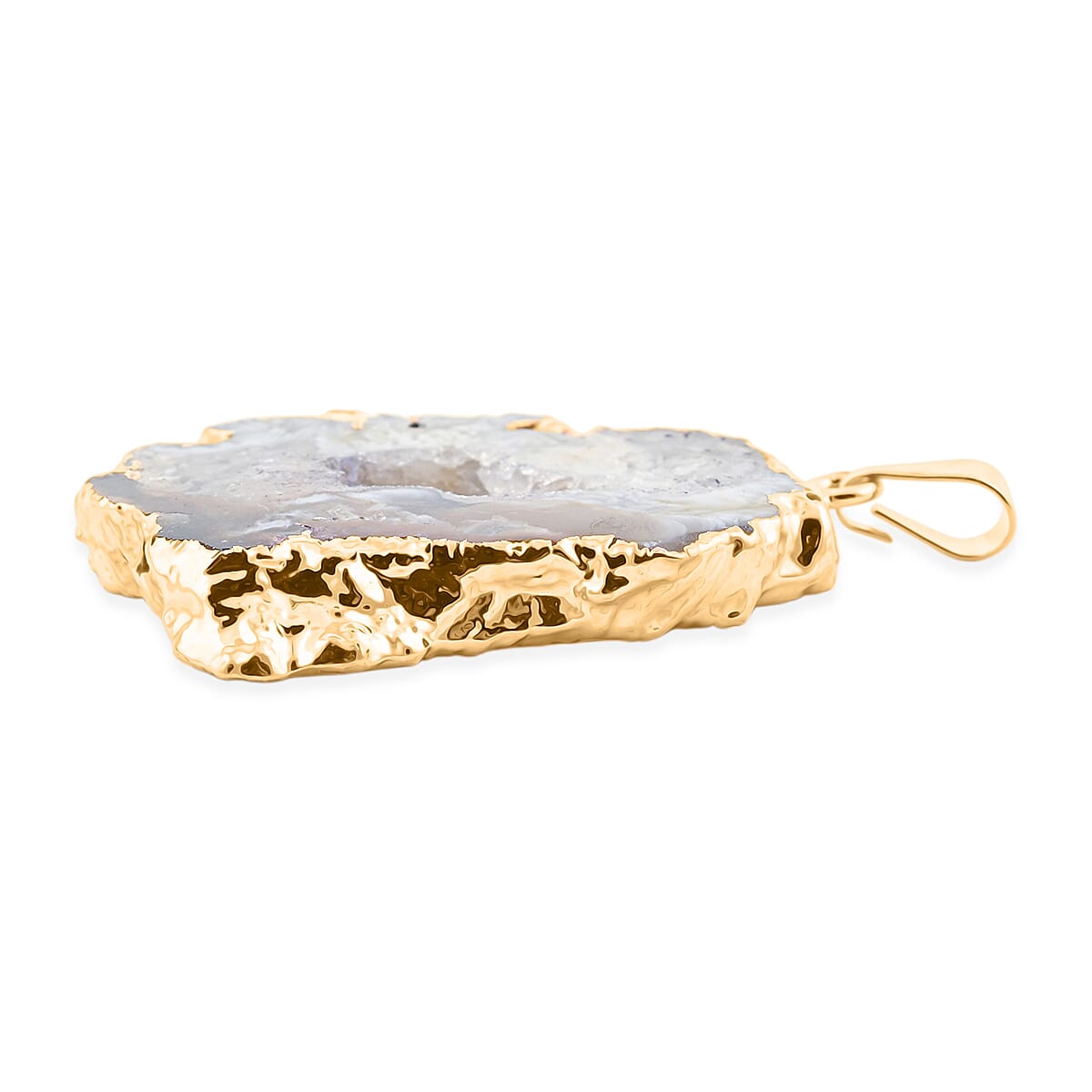 Geode Slice Quartz 36.00 ctw Pendant in Goldtone with Stainless Steel Necklace (20 Inches)