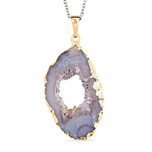 Geode Slice Quartz 28.00 ctw Pendant in Goldtone with Stainless Steel Necklace (20 Inches)