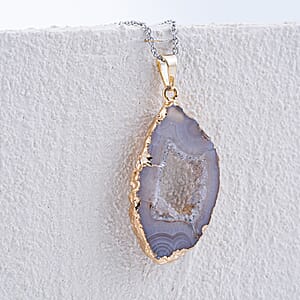 Geode Slice Quartz 28.00 ctw Pendant in Goldtone with Stainless Steel Necklace (20 Inches)