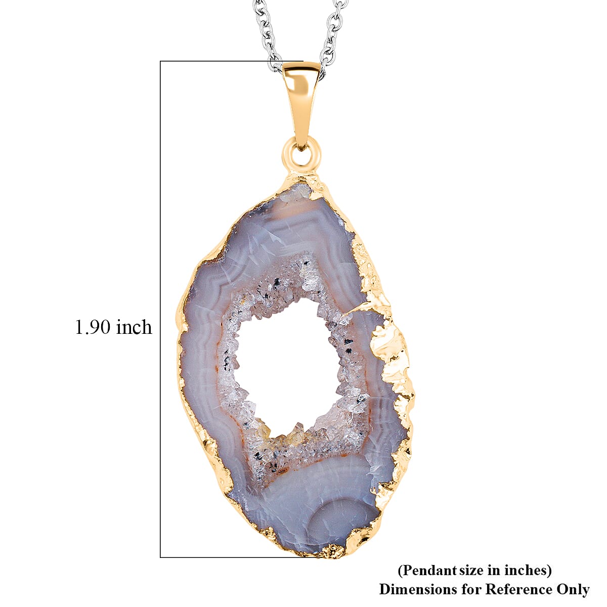 Geode Slice Quartz 28.00 ctw Pendant in Goldtone with Stainless Steel Necklace (20 Inches)