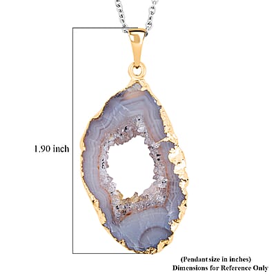 Geode Slice Quartz 28.00 ctw Pendant in Goldtone with Stainless Steel Necklace (20 Inches)
