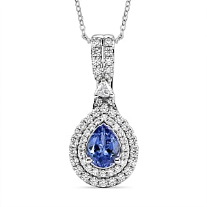 Certified & Appraised D'Joy Premium Tanzanite and Moissanite 1.80 ctw Pendant Necklace in Rhodium Over Sterling Silver 20 Inches 