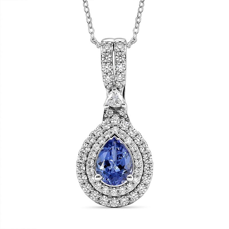 Certified & Appraised D'Joy Premium Tanzanite and Moissanite 1.80 ctw Pendant Necklace in Rhodium Over Sterling Silver 20 Inches