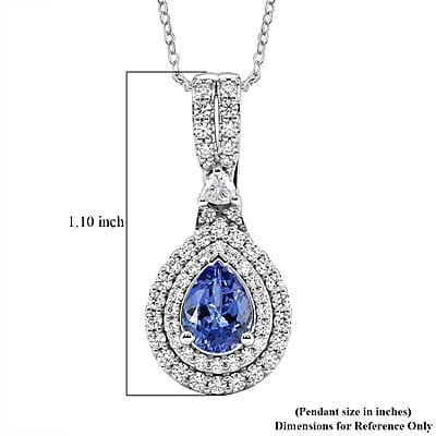 Certified & Appraised D'Joy Premium Tanzanite and Moissanite 1.80 ctw Pendant Necklace in Rhodium Over Sterling Silver 20 Inches