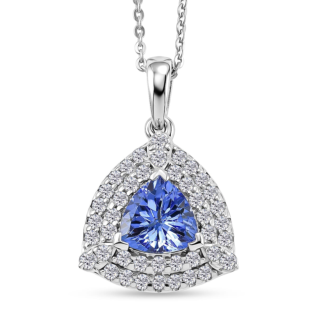 Certified & Appraised D'Joy Premium Tanzanite and Moissanite 1.75 ctw Pendant Necklace in Rhodium Over Sterling Silver 20 Inches