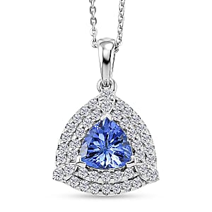 Certified & Appraised D'Joy Premium Tanzanite and Moissanite 1.75 ctw Pendant Necklace in Rhodium Over Sterling Silver 20 Inches 