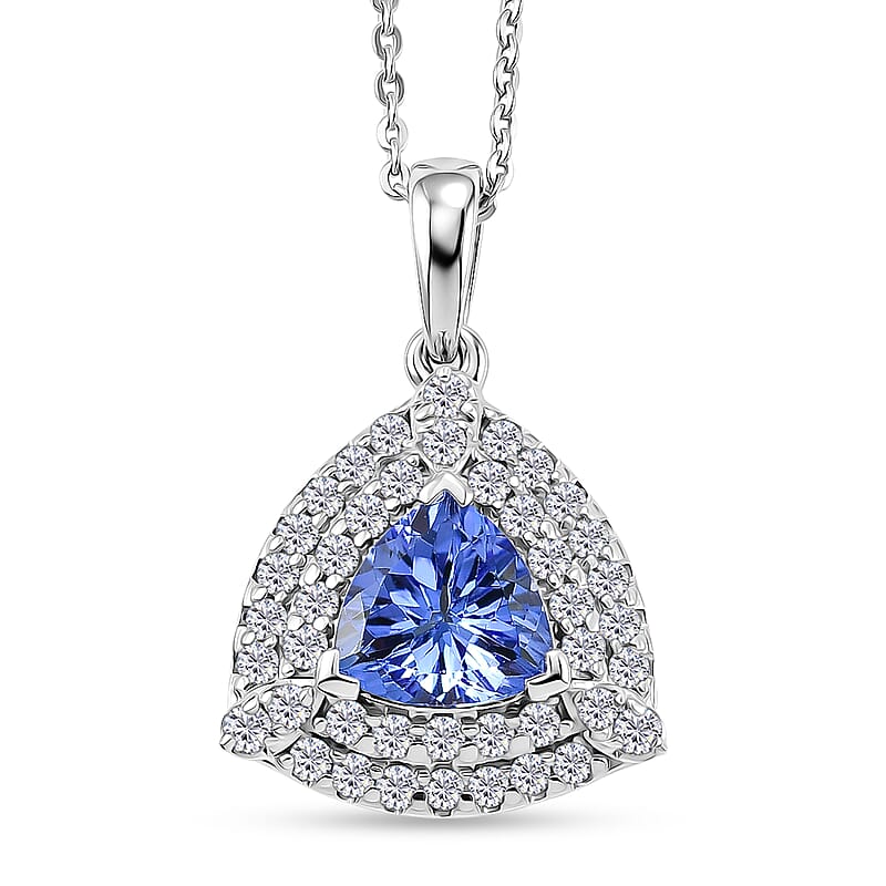 Certified & Appraised D'Joy Premium Tanzanite and Moissanite 1.75 ctw Pendant Necklace in Rhodium Over Sterling Silver 20 Inches
