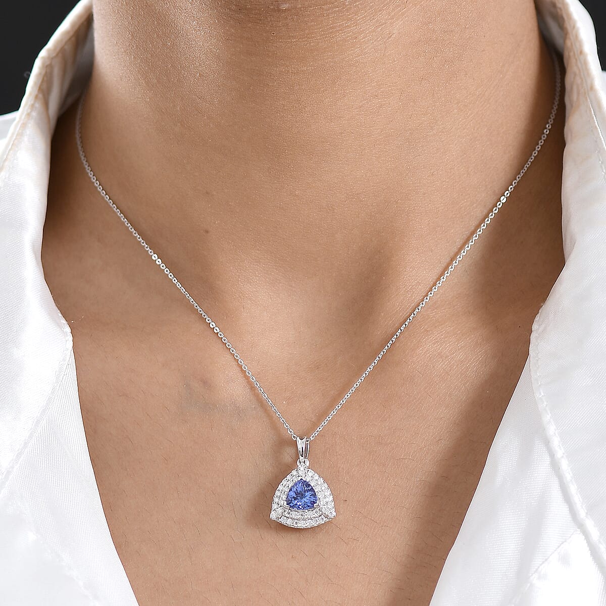 Certified & Appraised D'Joy Premium Tanzanite and Moissanite 1.75 ctw Pendant Necklace in Rhodium Over Sterling Silver 20 Inches  image number 2