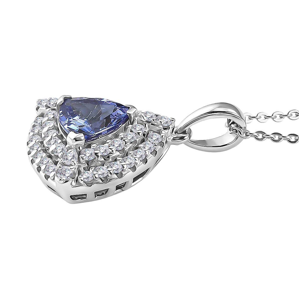 Certified & Appraised D'Joy Premium Tanzanite and Moissanite 1.75 ctw Pendant Necklace in Rhodium Over Sterling Silver 20 Inches  image number 3