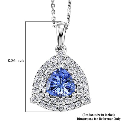 Certified & Appraised D'Joy Premium Tanzanite and Moissanite 1.75 ctw Pendant Necklace in Rhodium Over Sterling Silver 20 Inches
