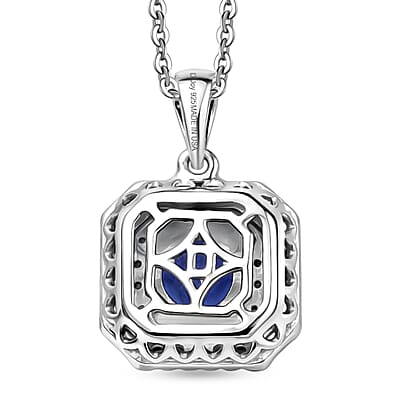 Certified & Appraised D'Joy Tanzanite and Moissanite 1.75 ctw Pendant Necklace in Rhodium Over Sterling Silver 20 Inches