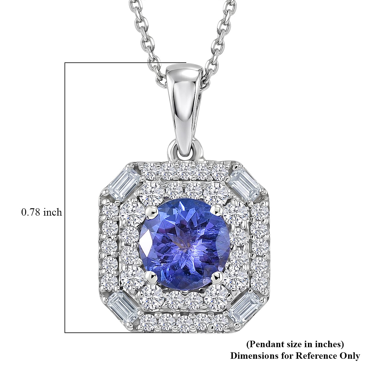 Certified & Appraised D'Joy Tanzanite and Moissanite 1.75 ctw Pendant Necklace in Rhodium Over Sterling Silver 20 Inches