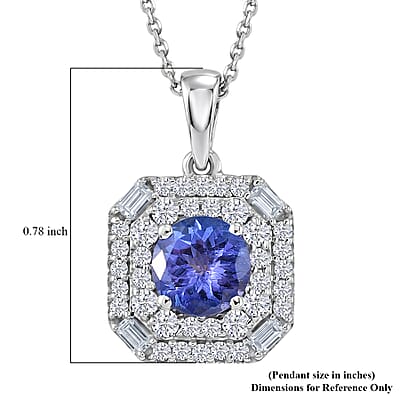 Certified & Appraised D'Joy Tanzanite and Moissanite 1.75 ctw Pendant Necklace in Rhodium Over Sterling Silver 20 Inches