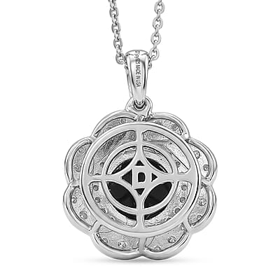 Certified & Appraised D'Joy Premium Australian Black Ridge Opal Triplet and Moissanite 2.00 ctw Pendant Necklace in Rhodium Over Sterling Silver 20 Inches