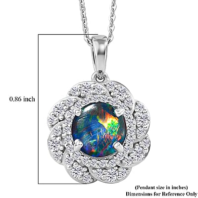 Certified & Appraised D'Joy Premium Australian Black Ridge Opal Triplet and Moissanite 2.00 ctw Pendant Necklace in Rhodium Over Sterling Silver 20 Inches