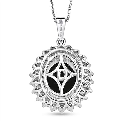 Certified & Appraised D'Joy Premium Australian Opal Triplet and Moissanite 3.10 ctw Pendant Necklace in Rhodium Over Sterling Silver 20 Inches